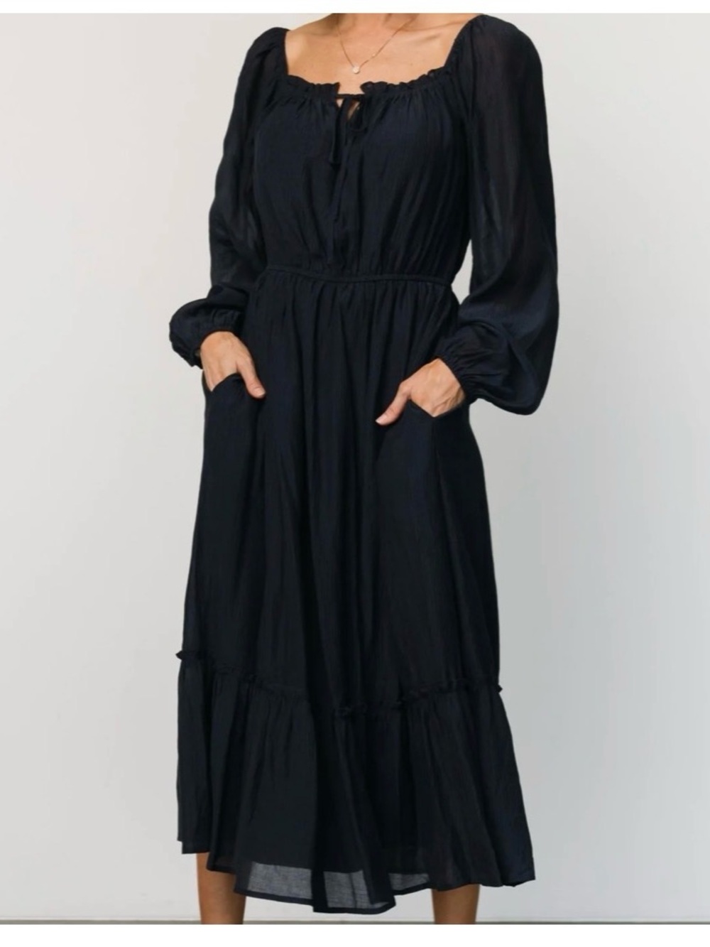 Baltic Born Navy Long-Sleeve Tiered Midi Dress